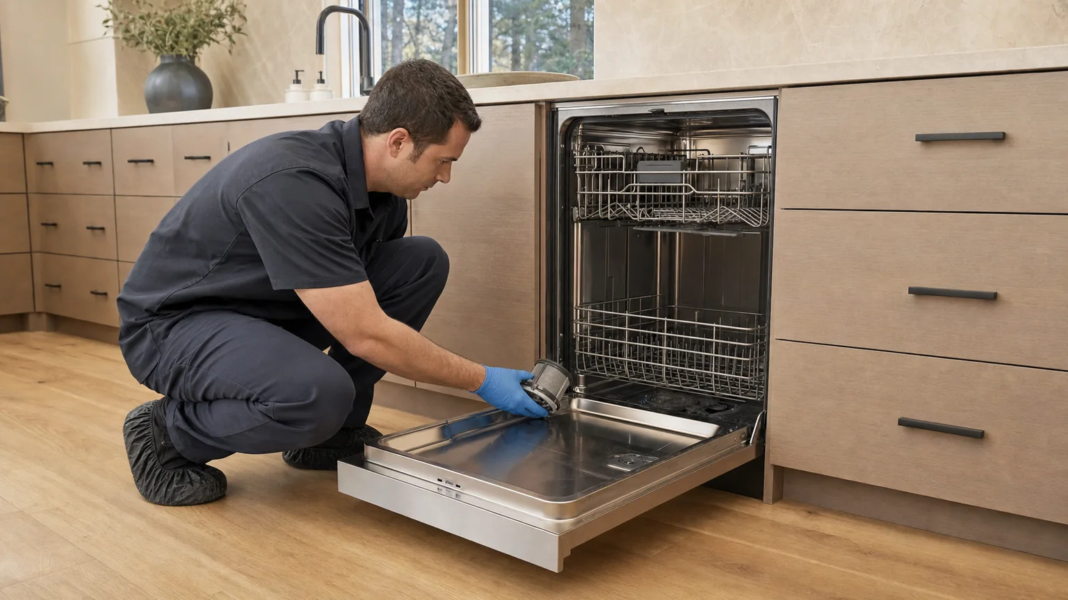 Panel-ready dishwasher diagnostic visit in the service area